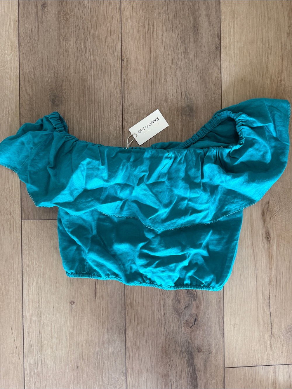 Trina Turk Teal Off-Shoulder Crop Top